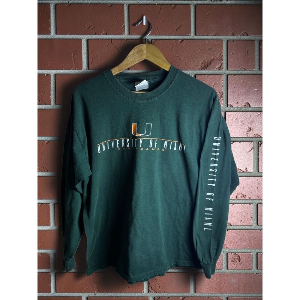 University of Miami Hurricanes Long Sleeve T Shirt Green Mens Large NCAA